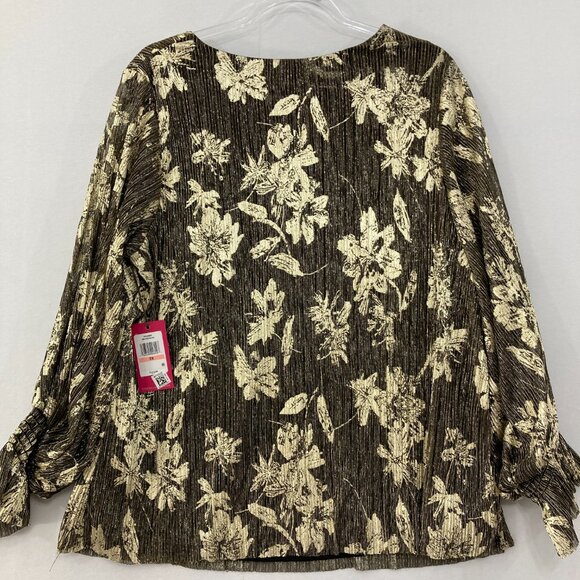 New Vince Camuto size 2X Gold Black Metallic V Neck Soft Flowy Blouse Evening - Picture 9 of 10